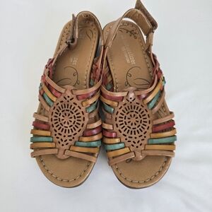 Naturalizer N5 comfort sandals sling back Tan Leather multicolor Detail‎ Sz. 6.5